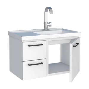 Armário Banheiro Aço Romã 60 cm com espelheira Branco/Preto